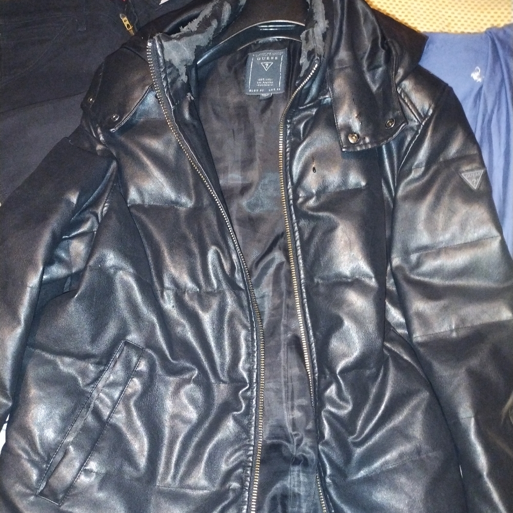 Guess black leather jacket large